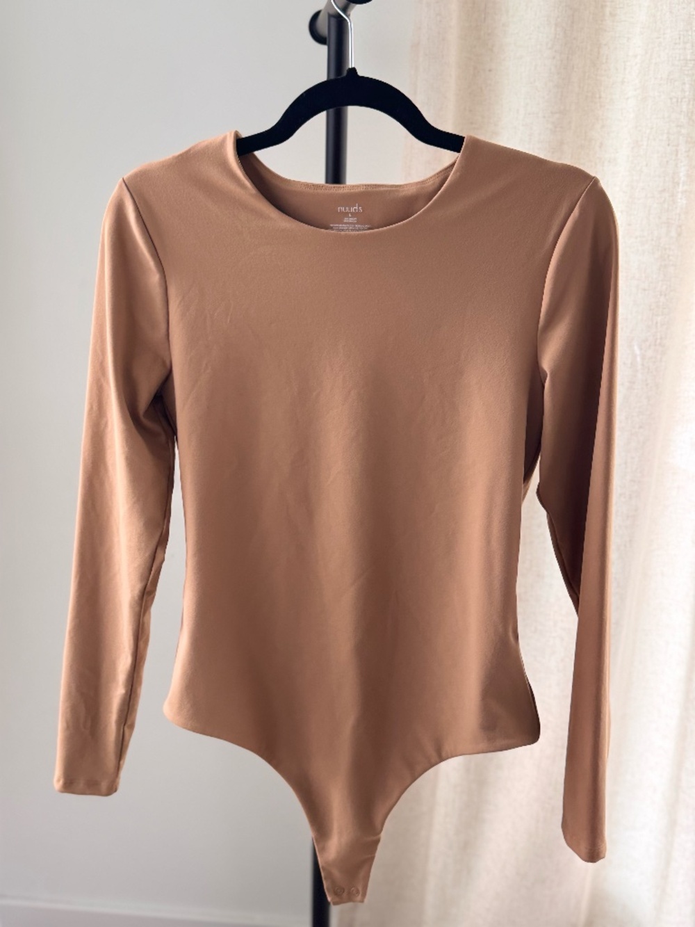 nuuds Long Sleeve Scoop Neck Bodysuit Mocha Brown Size L